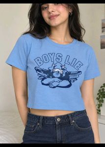 Cute Baby Blue Graphic Crop Top