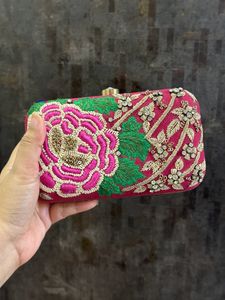 Designer Pink Velvet Garland Feel Clutch