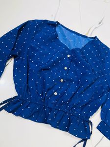 Chic Navy Polka Dot Peplum Top