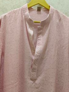 Pink Textured Kurta for men