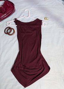Burgundy Cowl Neck Sleeveless Top