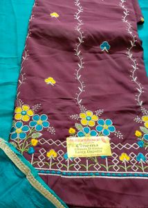 Embroidered Maroon dress material