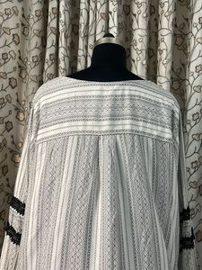 White &amp; Black Striped Kurta with Lace