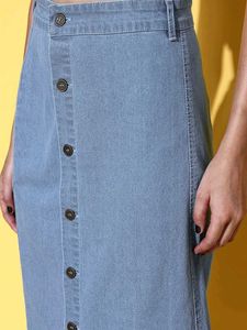 Sassafras Wash Denim Button-Front Midi Skirt
