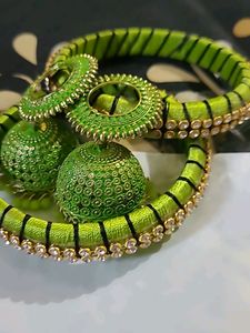 Combo Of Beautiful Green Bangles And Earrings