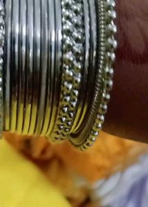 Silver Oxidised Metal Bangles One Set
