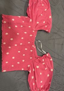 Cute Pink Polka Dot Smocked Top
