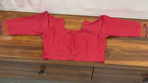 Red Striped Blouse with Embellished Sleeves