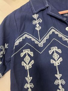 Embroidered Navy Blue Kurta