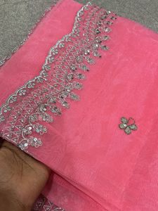 Elegant Pink Saree with Embellished Border