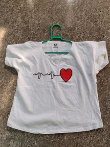 White T-Shirt with Heartbeat &amp; Heart Graphic