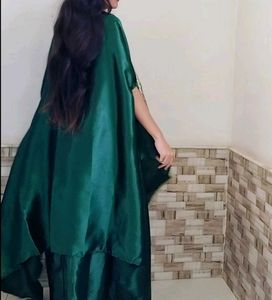 Emerald Green Satin  dreped skirt with jacket blou