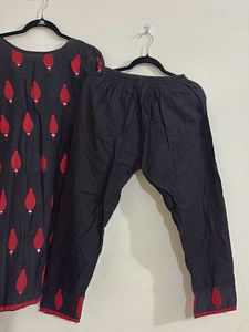 Embroidered Pakistani Black &amp; Red Kurta Set