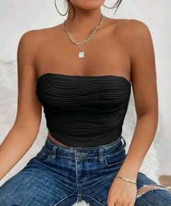 Chic Textured Black Bandeau Top