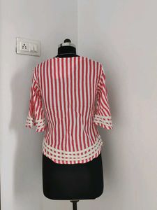 Red &amp; White Striped Bell Sleeve Top