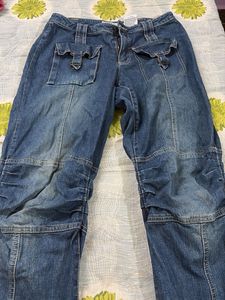 Flared Denim Cargo Pants