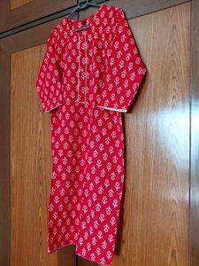 Red Printed Cotton Kurta