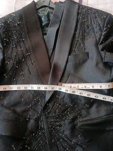 Embroidered Black Shawl Collar Blazer