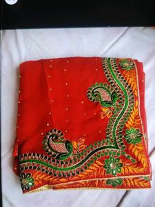 Embroidered Red Saree