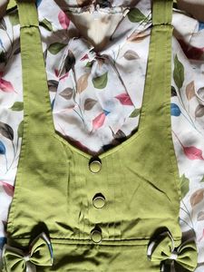 Cute Green Pinafore Dress with Floral Top