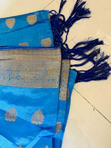 Stunning Blue Silk Saree with Gold Border