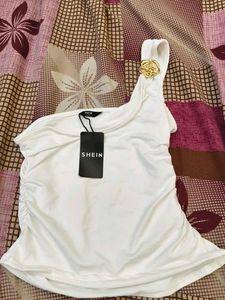 Chic One-Shoulder White Top with Embellishment
