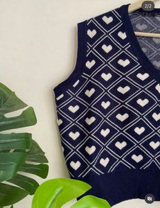 Navy Heart Pattern V-Neck Vest