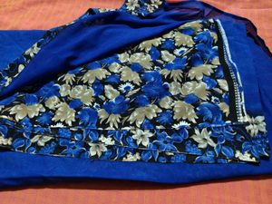 Vibrant Blue Saree with Floral Border