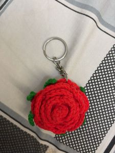 Handmade Crochet Rose Keychain
