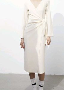 H&M luxe Elegant Cream Wrap Dress
