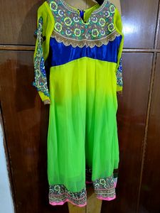 Bright Green &amp; Blue Anarkali Dress