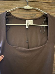 Brown scoop Neck Cap Sleeve Top