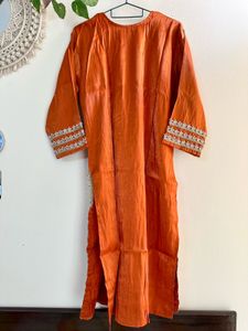 Rust japan silk Heavy embroidery Suit pant set
