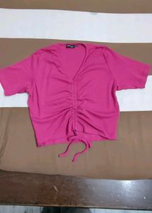 V-Neck Ruched Drawstring Top