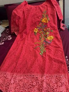 Beautiful Red Kurta with Floral Embroidery
