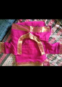 Vibrant Pink Saree d blouse with Gold Border
