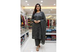 Woolen Elegant Grey Kurta Set with Dupatta