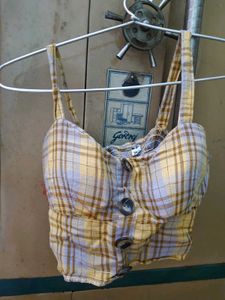 yellow Checkered Cropped top