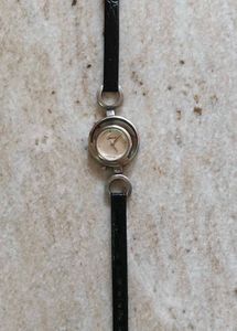 Elegant Black Leather Band Watch