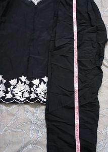 Elegant Black Kurta Set with White Embroidery