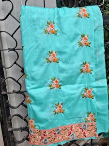 Beautifully Embroidered Teal Saree