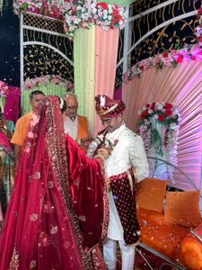 Stunning maroon Bridal Lehenga with double dupatta