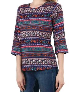 Colorful Boho Striped 3/4 Sleeve Top