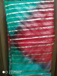 Tie-Dye Ombre Saree with Golden Stripes