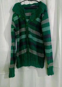 Green Striped Knit Cardigan