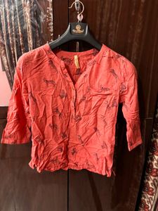 Coral Printed Shirt Top