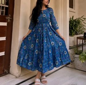 Blue Floral Anarkali Dress