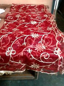 Embroidered Red net Dupatta