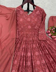 Elegant Red Anarkali Kurta with Dupatta