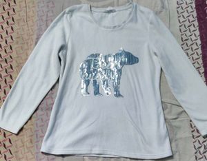 White Long Sleeve T-Shirt with Bear Design